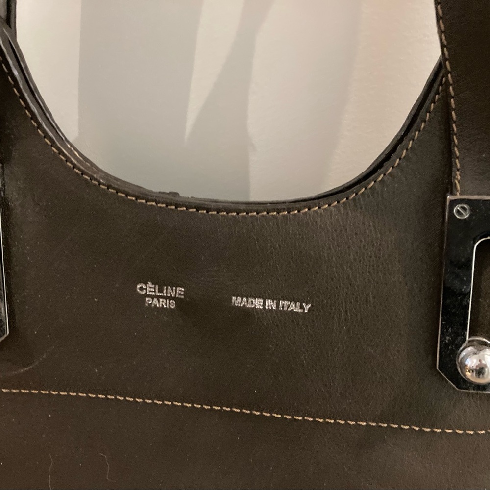 Olive Green Leather Celine Tote Bag - Picture 2 of 3